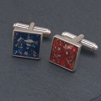 Silver square heavy frame cufflinks with ashes