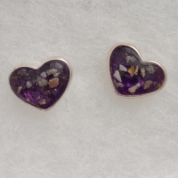Silver heart stud earrings with ashes
