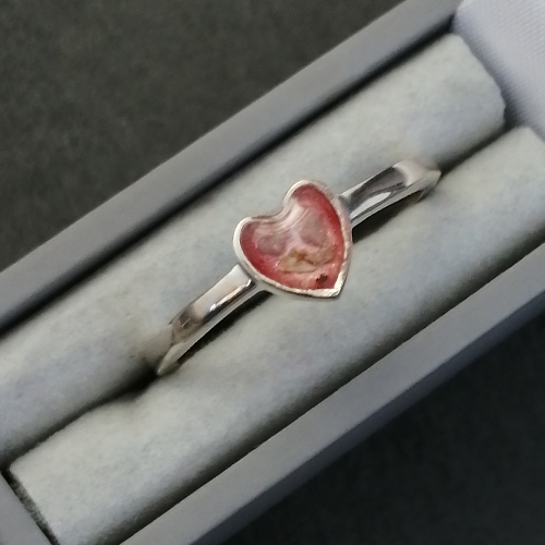 Silver Memorial  Ashes Heart Ring = SIZE S