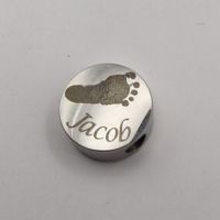 Engraved Hand or footprint heart or circle bead (fits pandora)