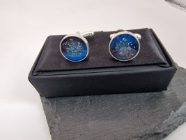 Silver circle heavy frame cufflinks with ashes