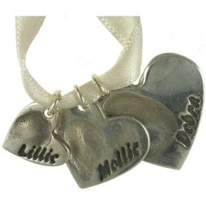 Triple trio fingerprint necklace with cascading heart  jewellery charms