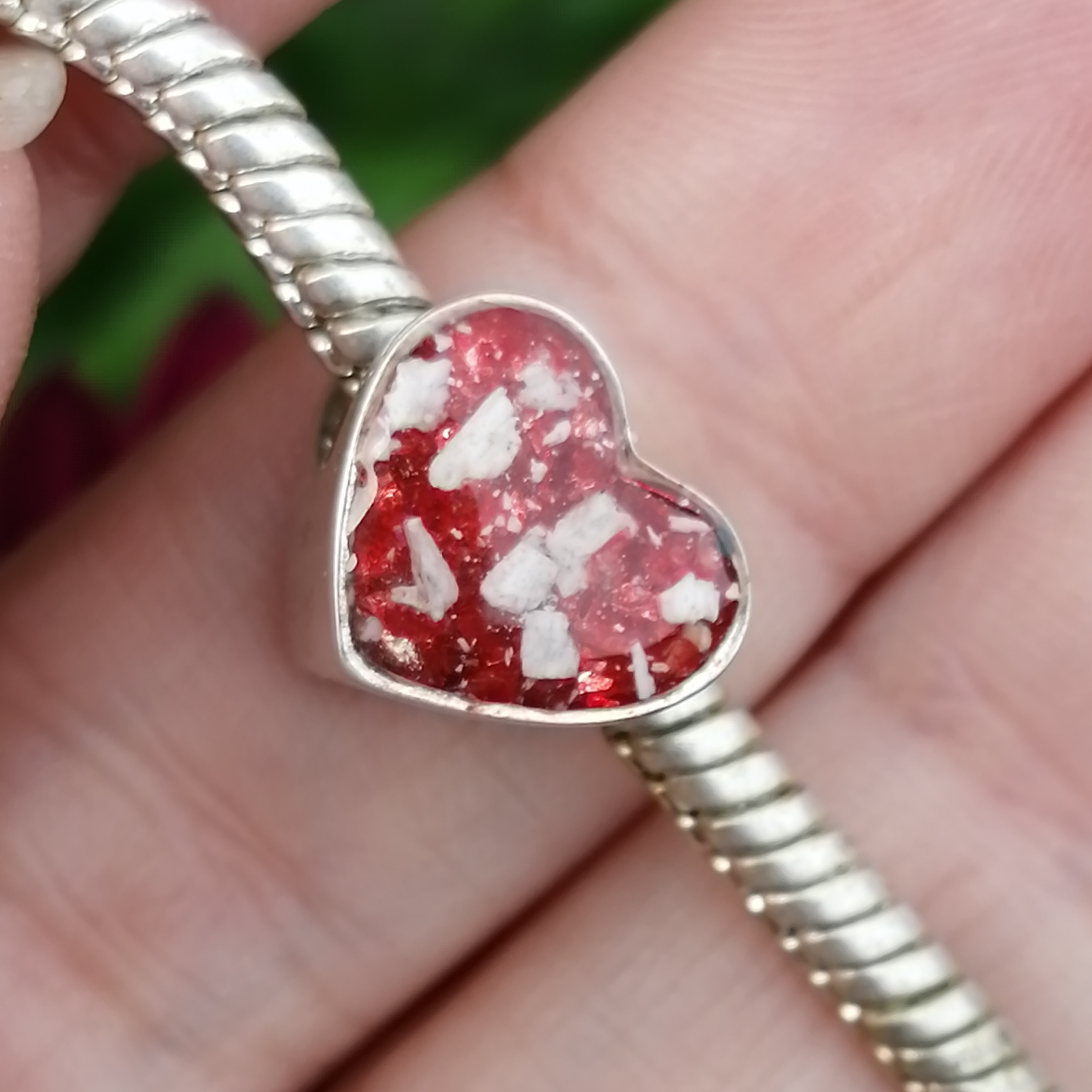 Ashes in Resin Silver heart bead (fits pandora)