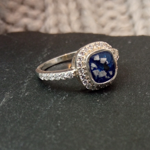 Memorial ashes or hair Ring Dainty CZ pillow = SIZE L