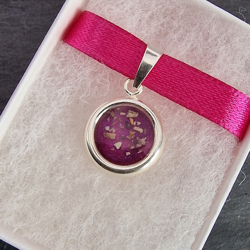 Silver circle button memory pendant