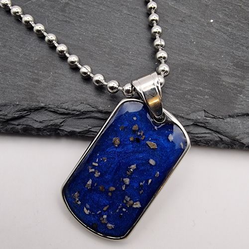 Military style dog tag memory necklace with ashes