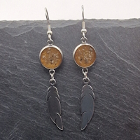Stainless steel feather earrings with ashes