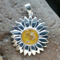 Sterling silver Sunflower pendant with hair or ashes