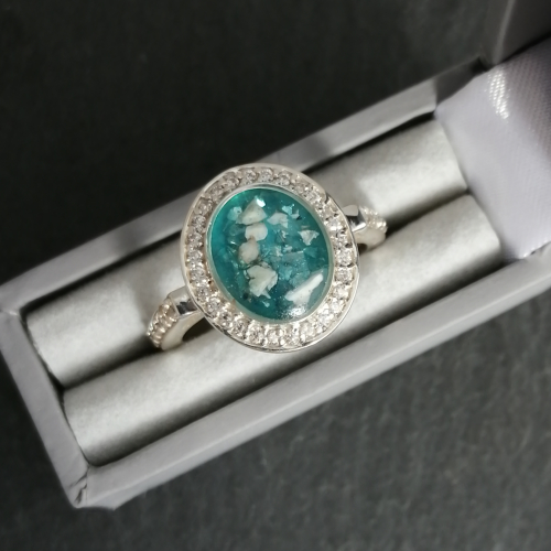 Large CZ oval memorial ashes ring