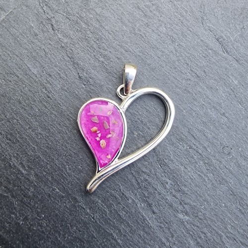 Silver open heart memory pendant with ashes