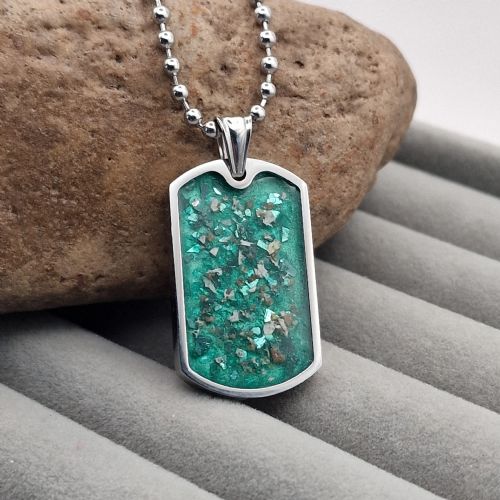 Military style dog tag memory necklace with ashes