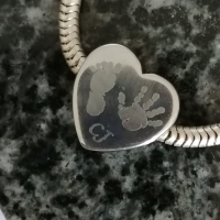 Engraved Hand or footprint heart or circle bead (fits pandora)