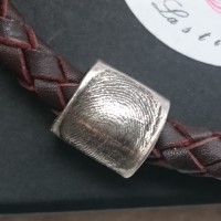 Men's chunky fingerprint Bead on Leather bracelet