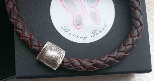 Men's chunky fingerprint Bead on Leather bracelet