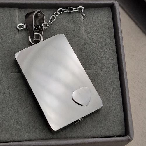 Rectangle ashes self fill urn necklace with heart detail