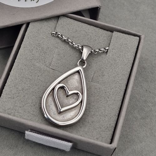 Teardrop with heart memory necklace with ashes