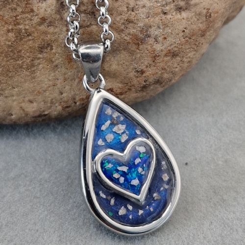 Teardrop with heart memory necklace with ashes