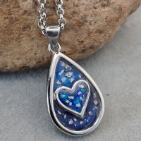 Teardrop with heart memory necklace with ashes