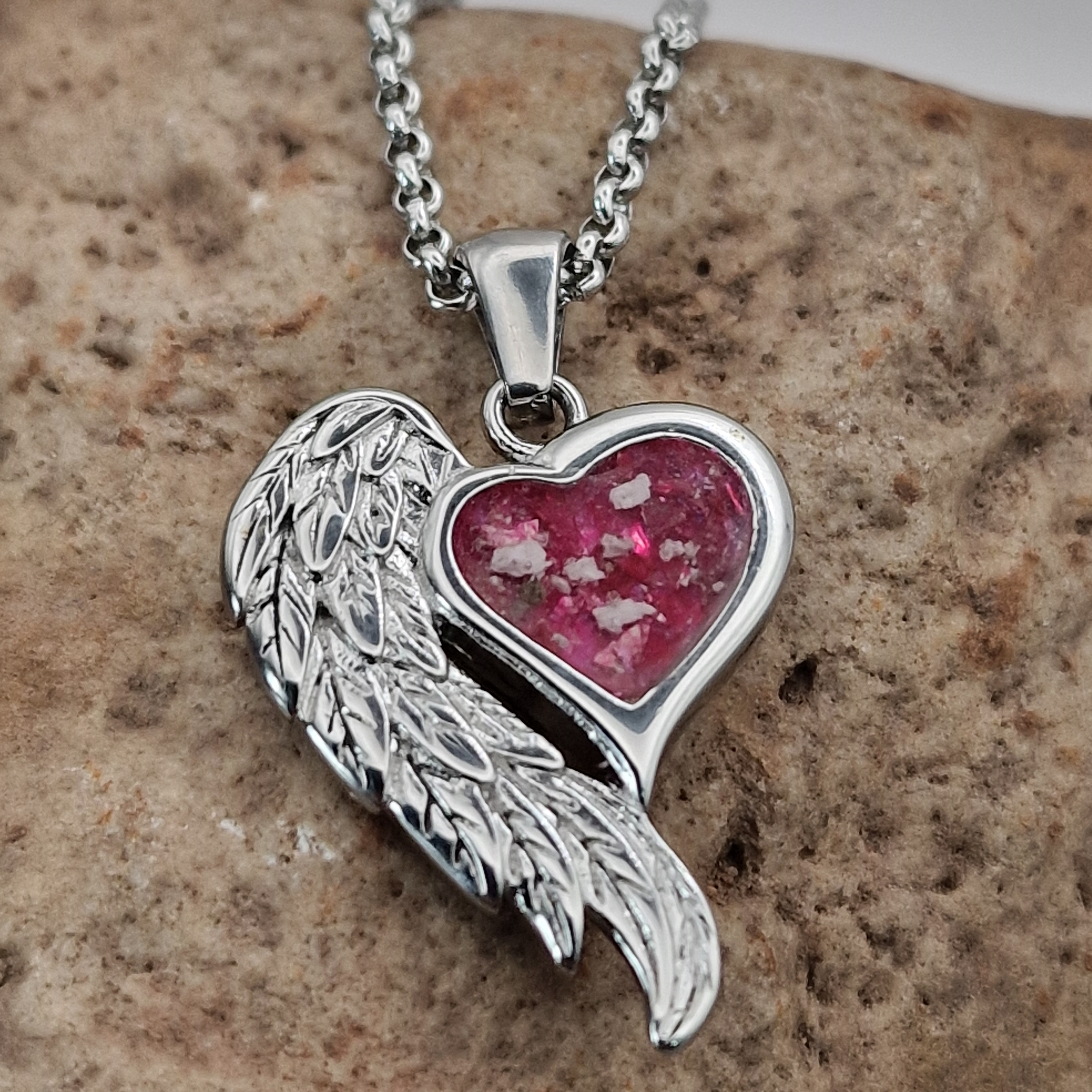 Angel Wing heart memory necklace with ashes