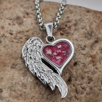 Angel Wing heart memory necklace with ashes