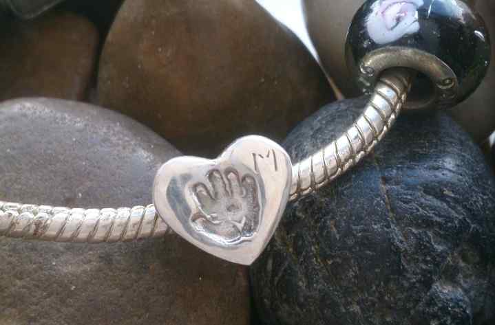 Footprint or Handprint heart Bead (fits pandora)