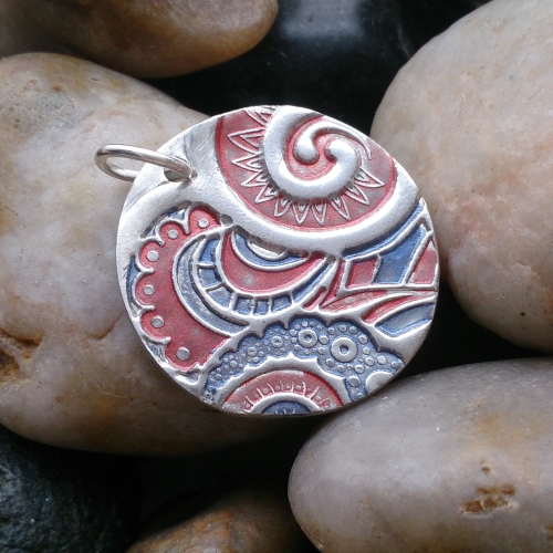 Red and Blue sterling silver circle pendant